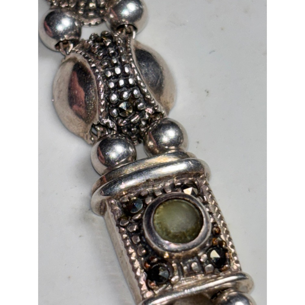 Vintage Sterling Silver Multi Gemstone Marcasite Ornate Link Bracelet 925 - Picture 6 of 13
